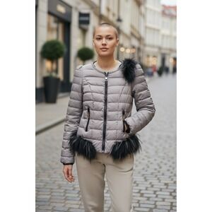 NISHANG Down Filled Packable Puffer Coat Removable Faux Fur Cuff Colar Sz XS/S